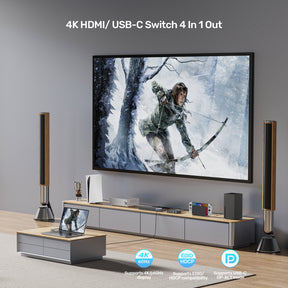 4K HDMI/ USB-C Switch 4 In 1 Out