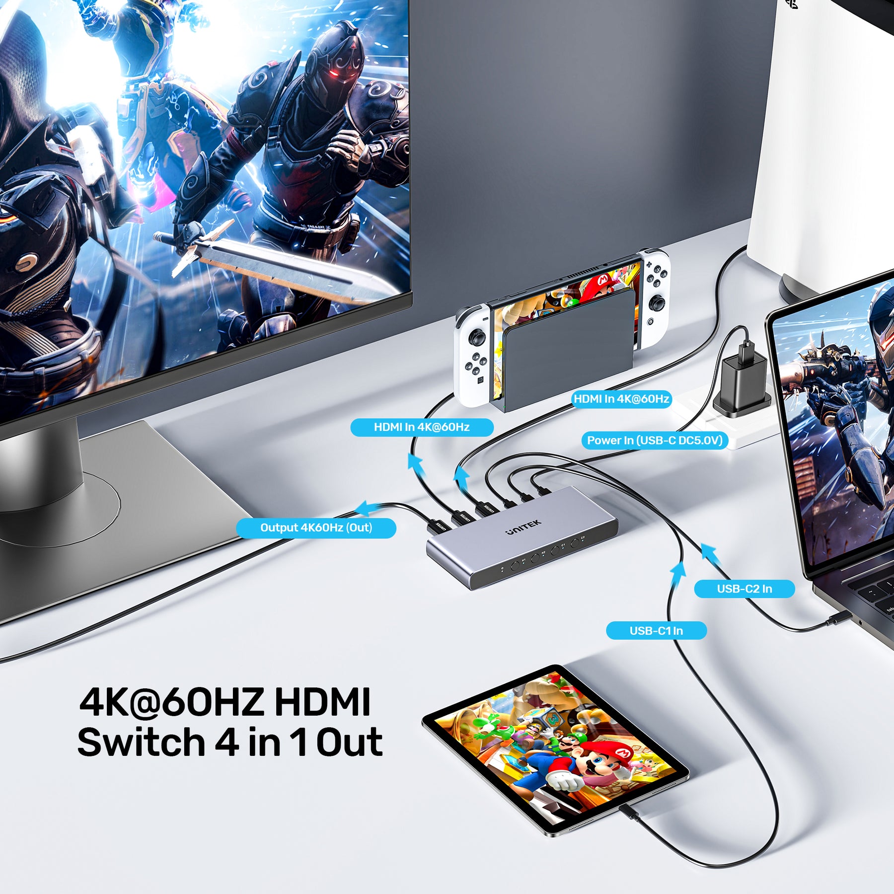4K HDMI/ USB-C Switch 4 In 1 Out