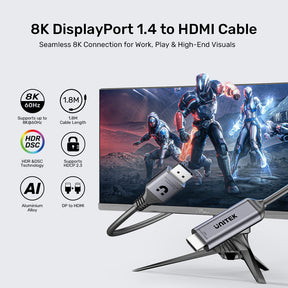 8K DisplayPort 1.4 to HDMI Cable
