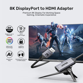 8K 60Hz DisplayPort to HDMI 2.1 Adapter