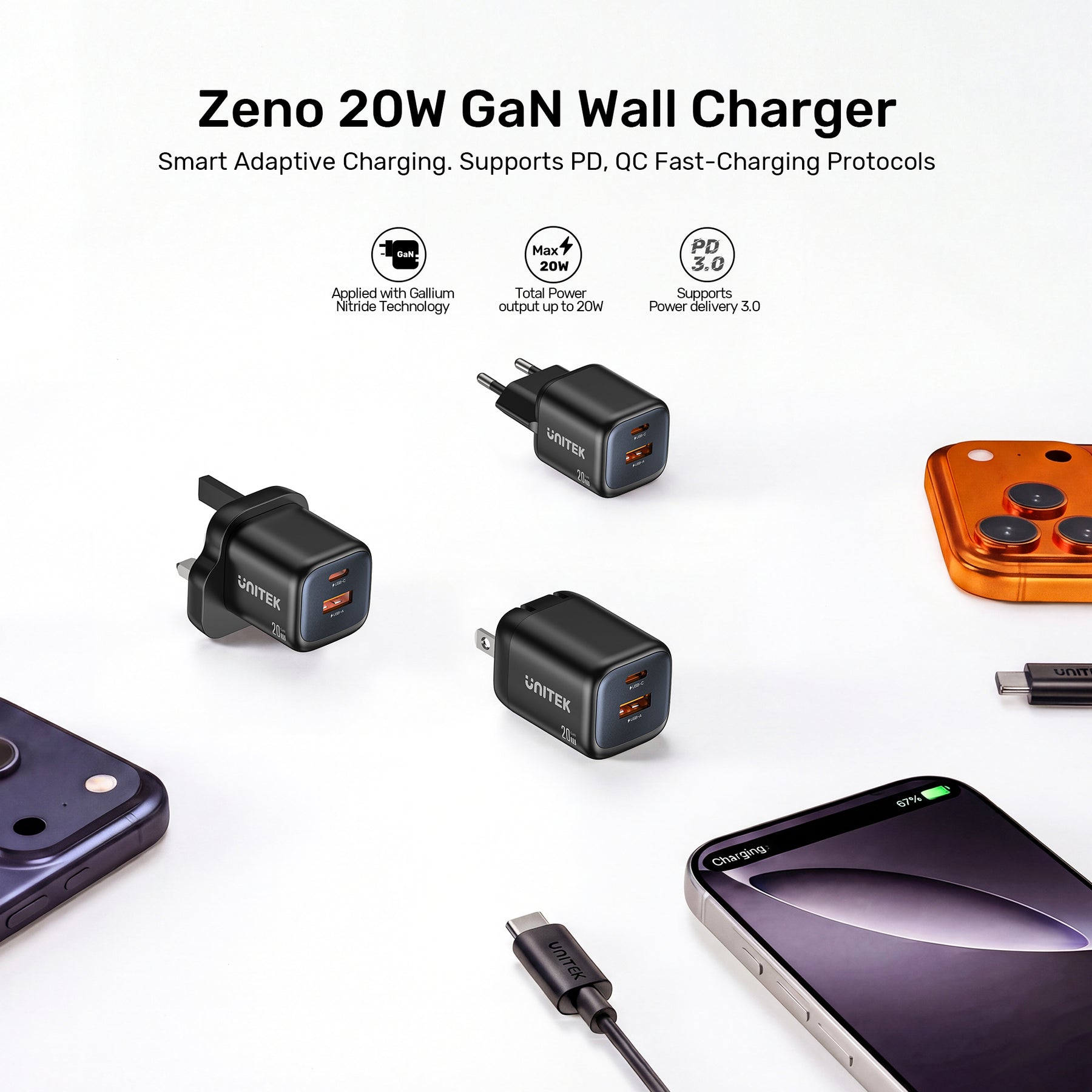 Zeno 20W 雙埠 GaN 牆壁充電器 （USB-A & USB-C）