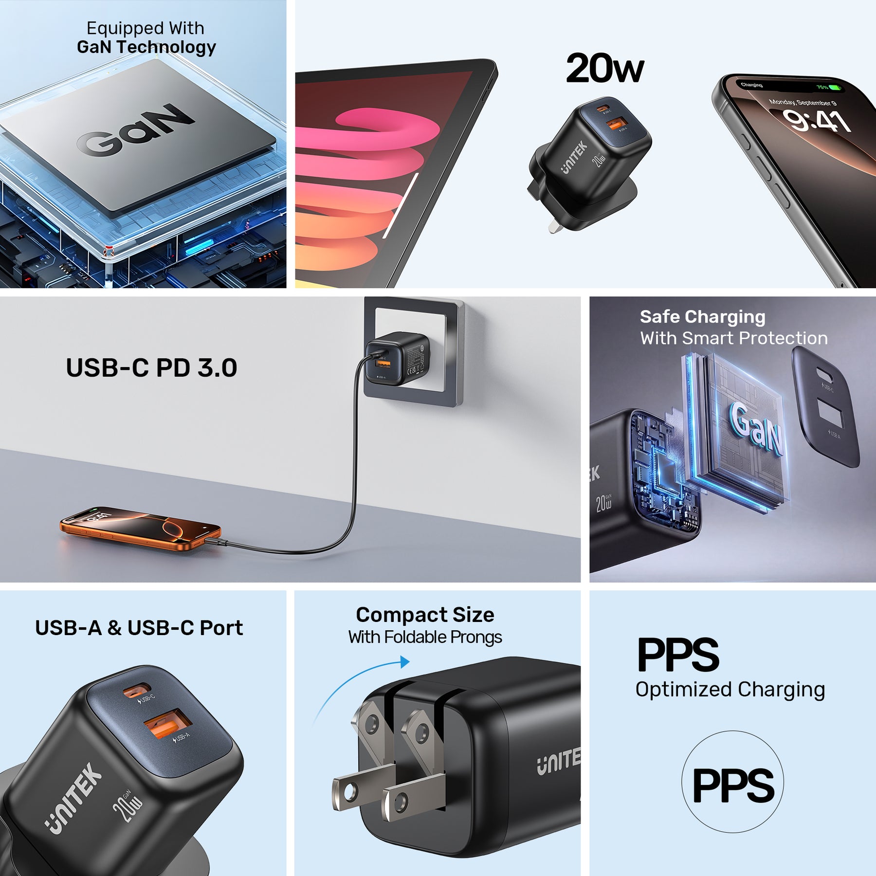 Zeno 20W 雙埠 GaN 牆壁充電器 （USB-A & USB-C）