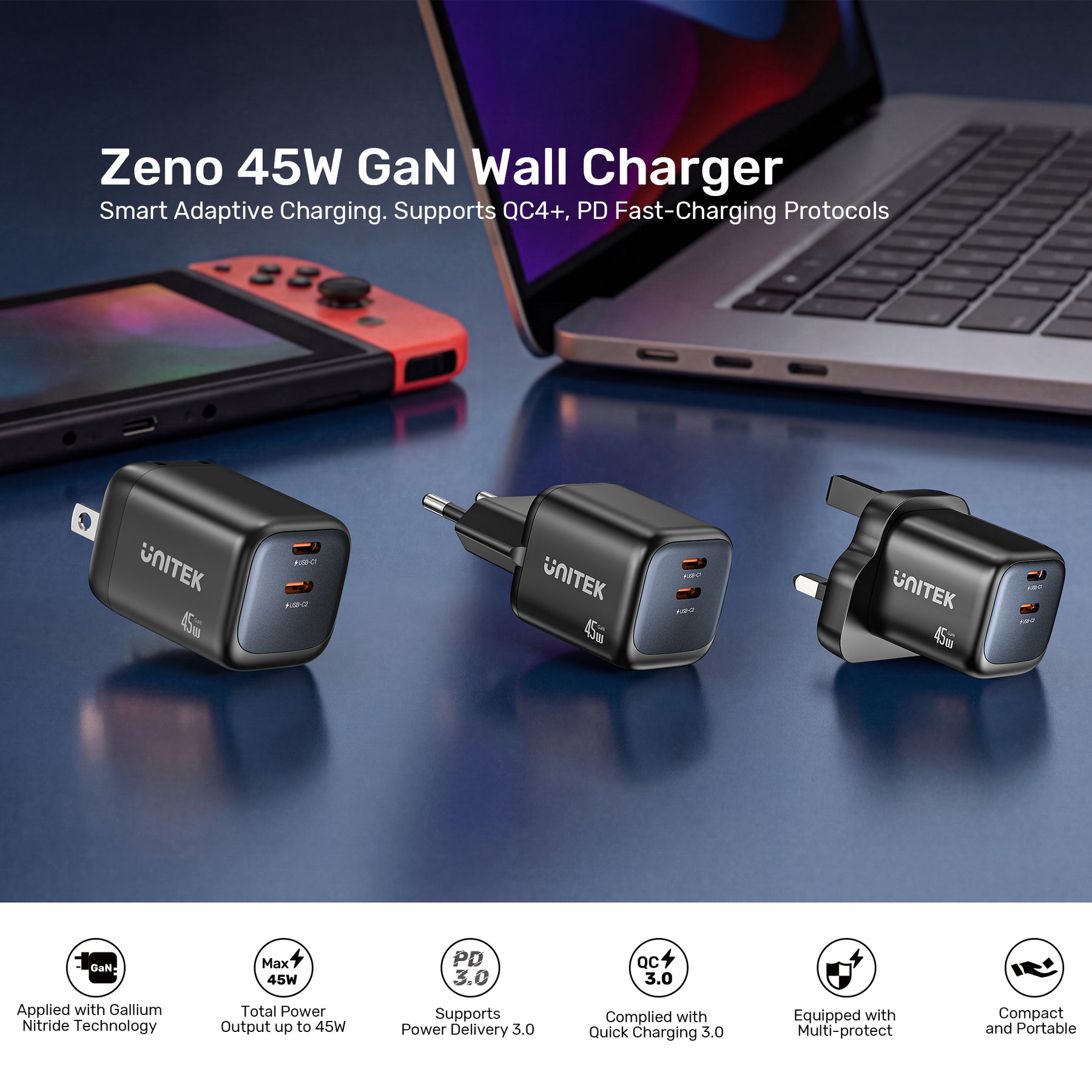 Unitek Zeno 45W GaN Wall Charger