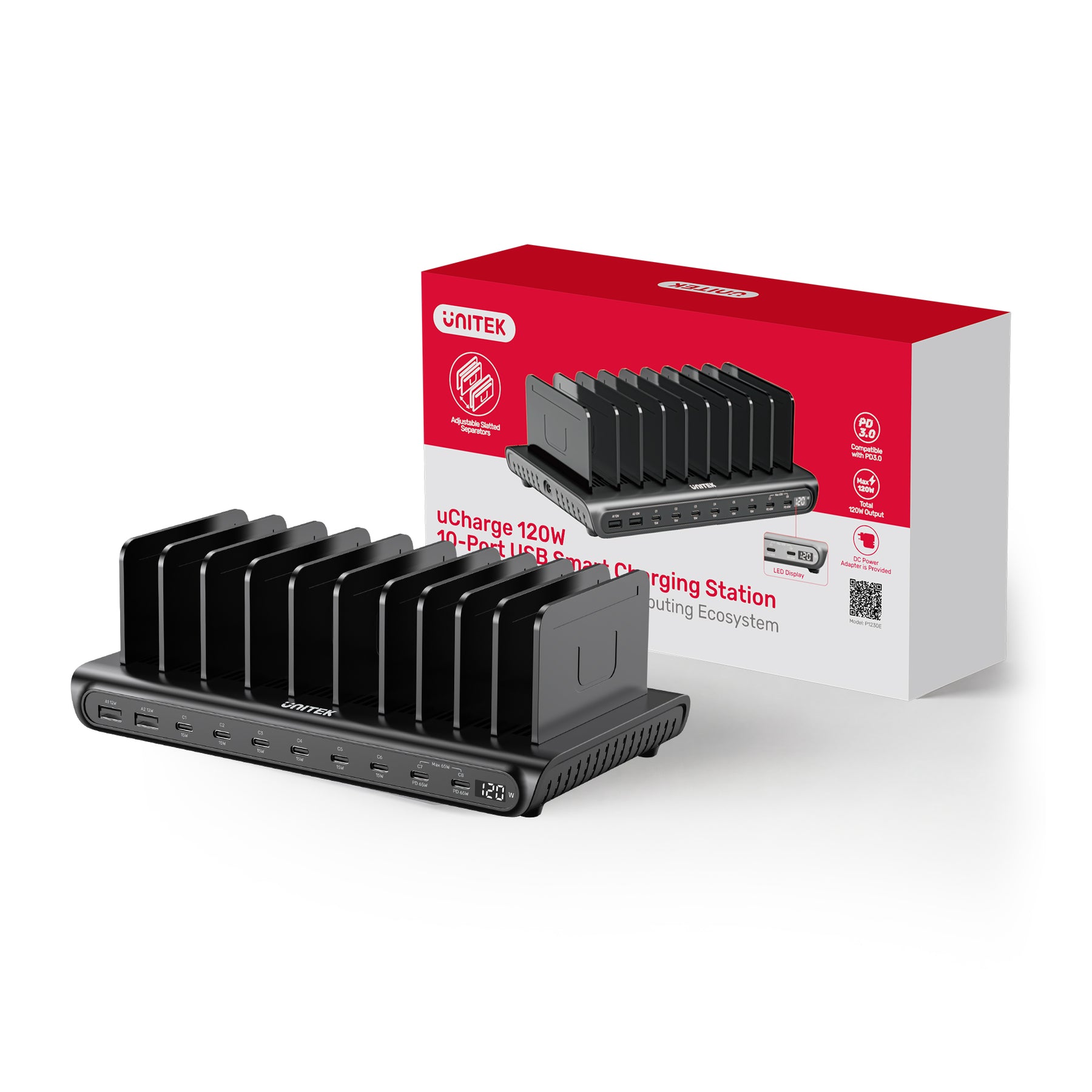 uCharge 120W 10 端口 USB 智能充電站