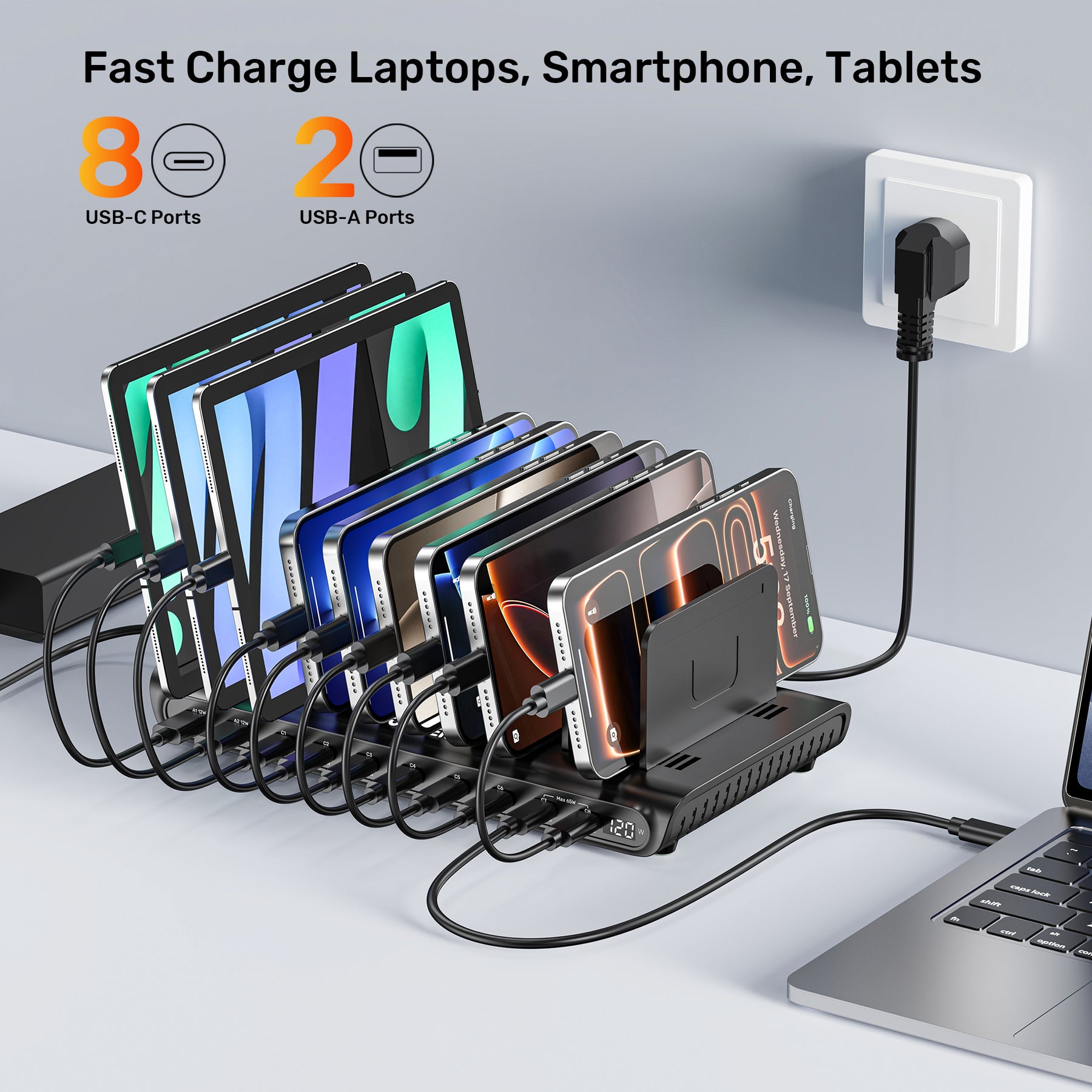 uCharge 120W 10 端口 USB 智能充電站