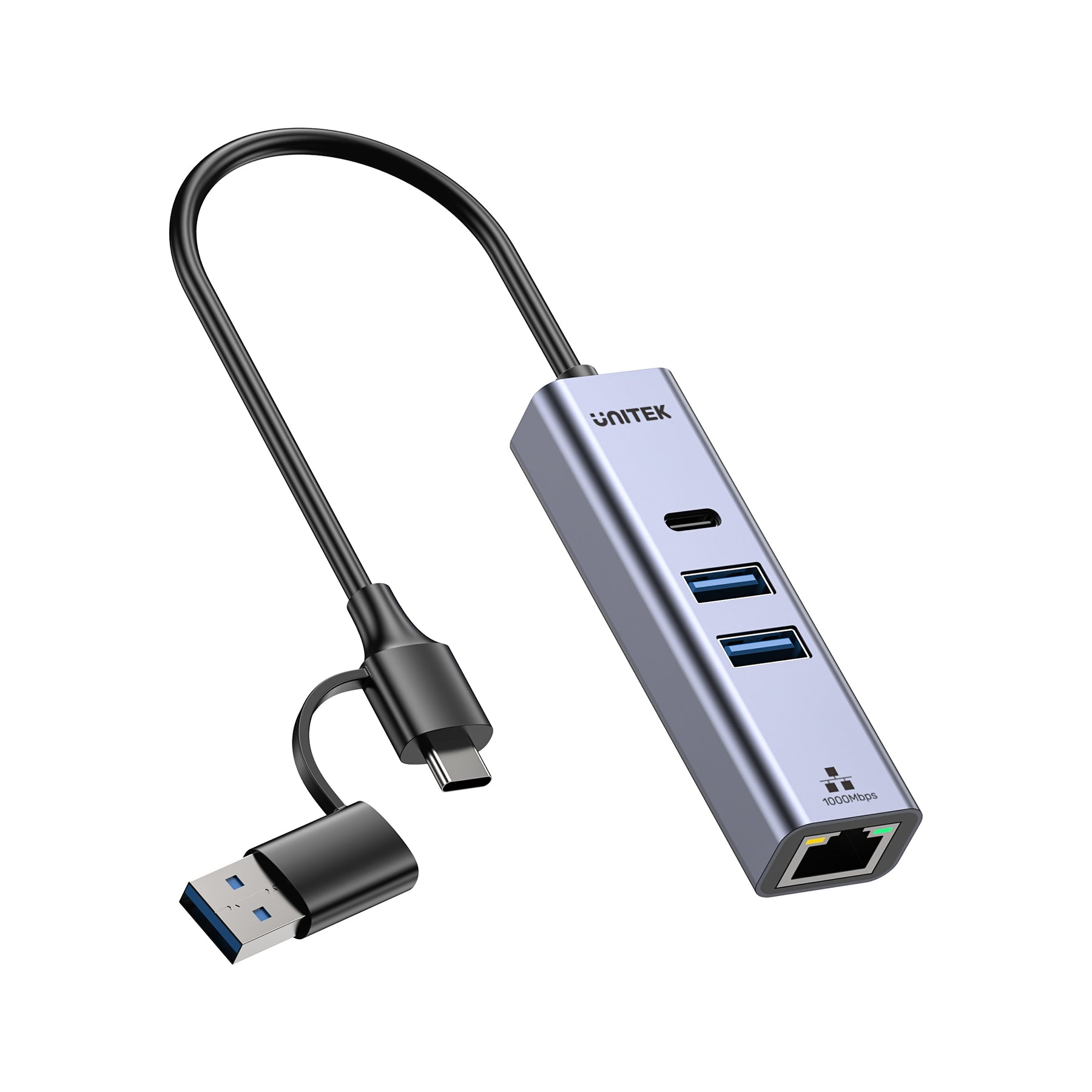 uHUB Q4+ Ethernet Hub (2x USB-A, 1x USB-C Port)