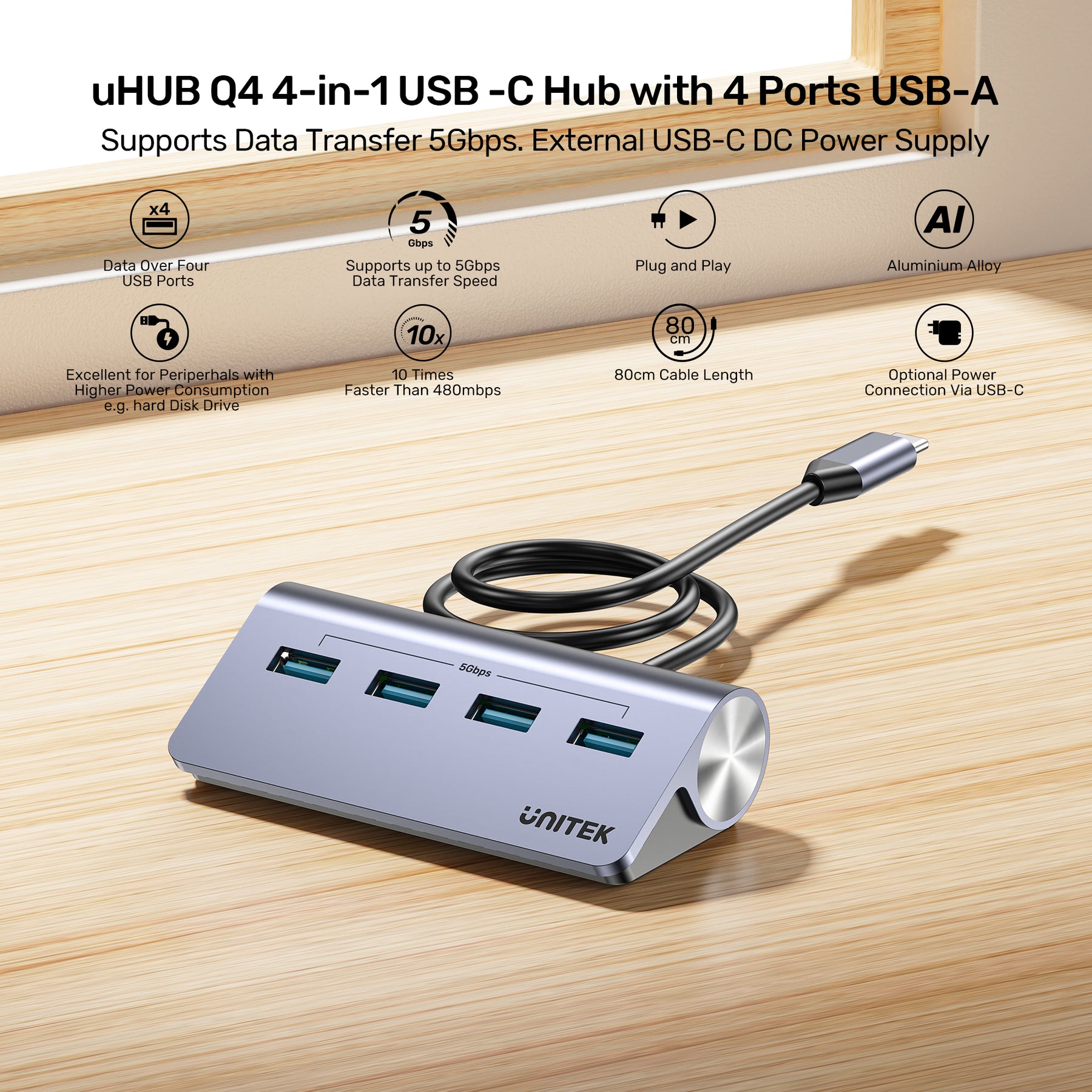 uHUB Q4 4-in-1 USB -C Hub with 4 Ports USB-A