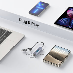 uHUB Q4+ Ethernet Hub (2x USB-A, 1x USB-C Port)