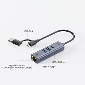 uHUB Q4+ Ethernet Hub (2x USB-A, 1x USB-C Port)