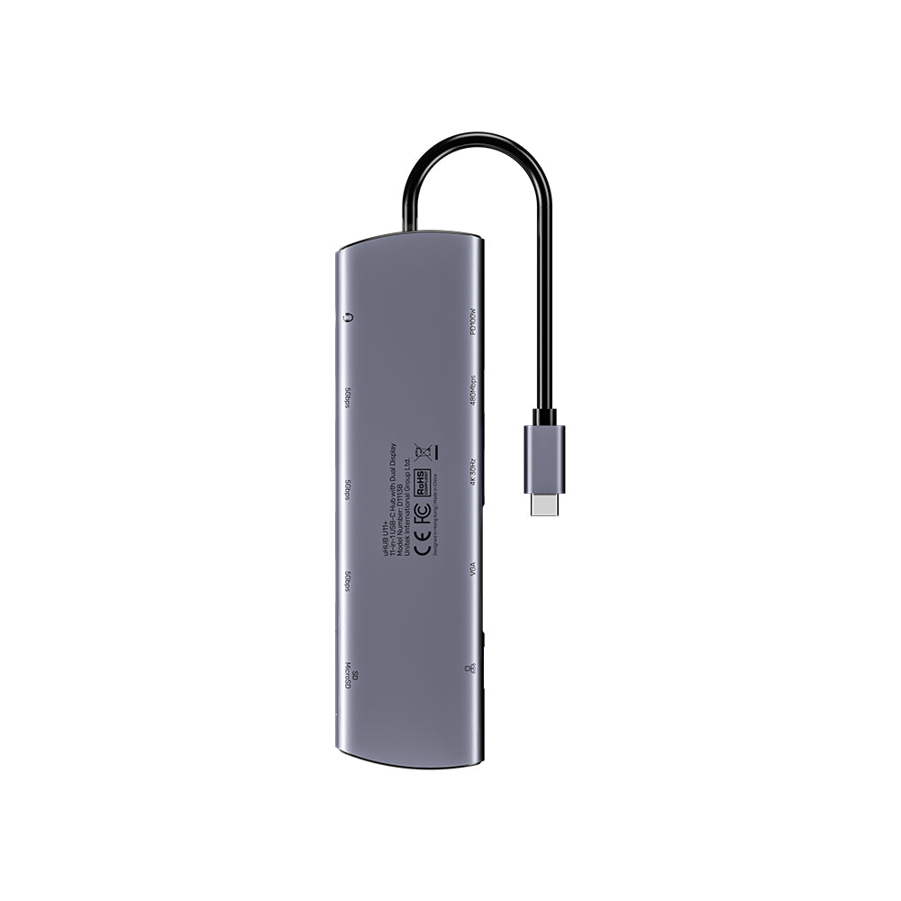 uHub U11+ 11合1 USB-C集線器（具備雙顯示，雙讀卡器）