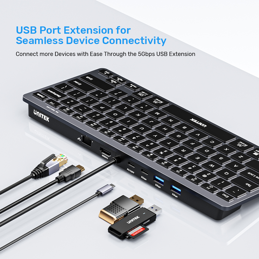 七合一 USB-C 乙太網絡鍵盤集線器