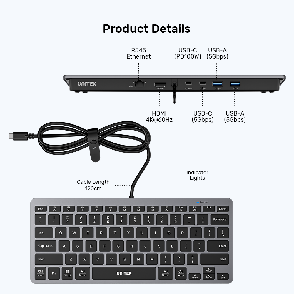 七合一 USB-C 乙太網絡鍵盤集線器