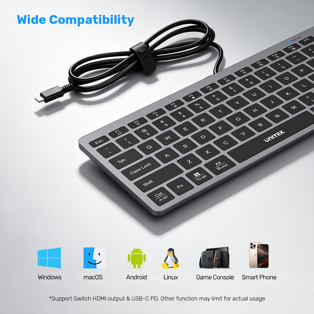 七合一 USB-C 乙太網絡鍵盤集線器