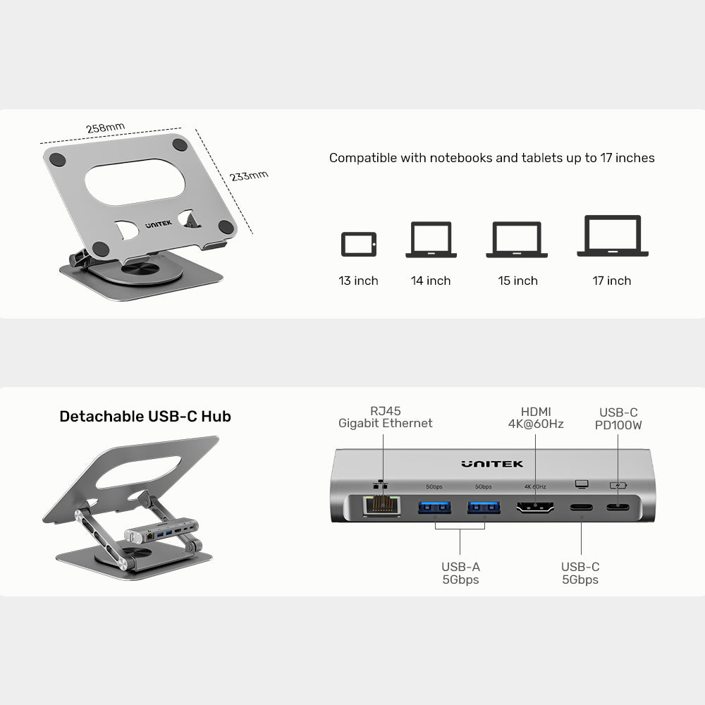 Laptop Stand with Detachable USB-C Hub