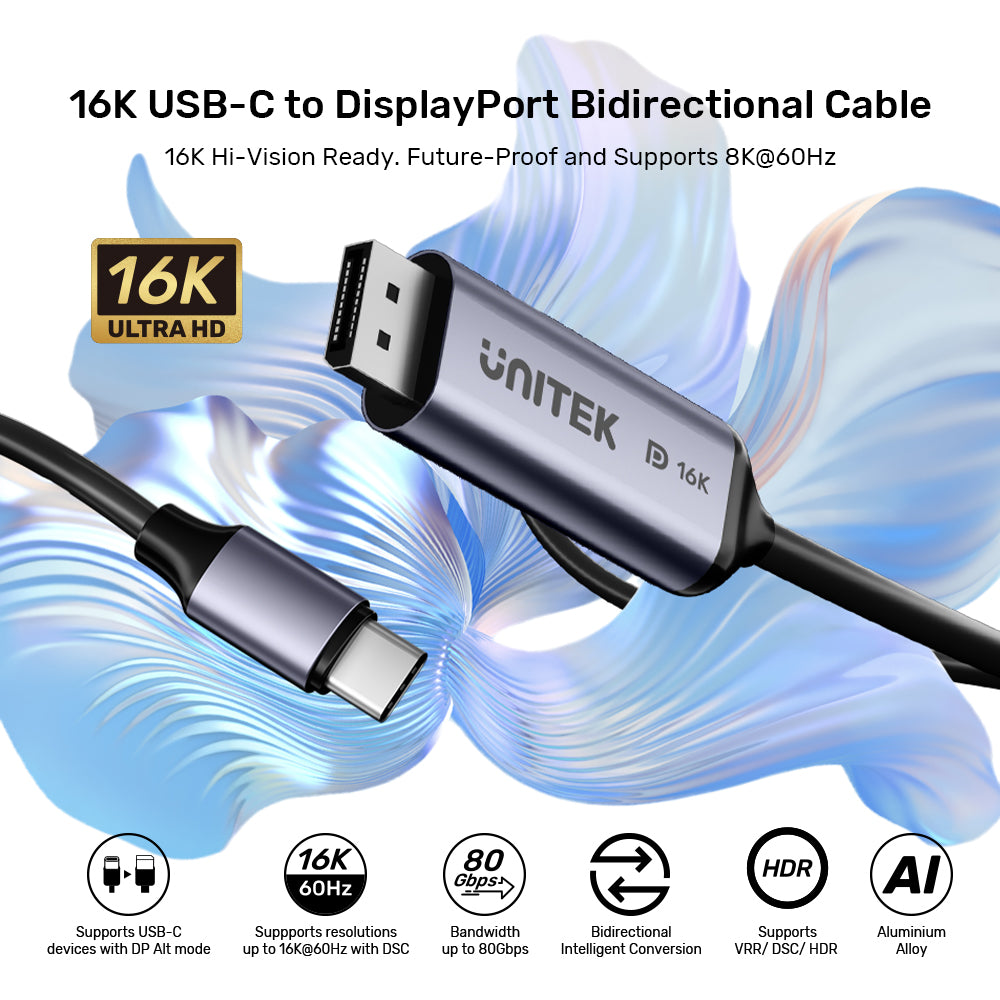 16K USB-C 轉 DisplayPort 雙向傳輸線