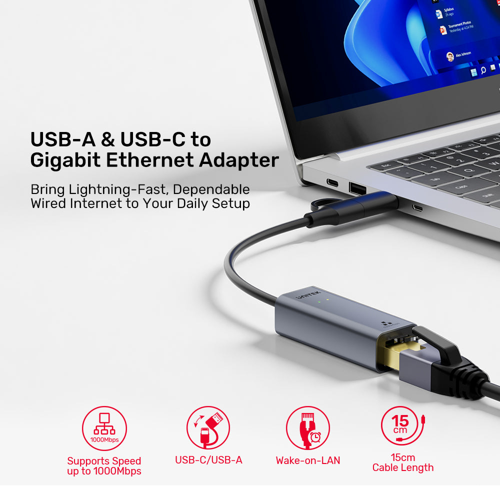 USB-C/A轉千兆位乙太網轉接器