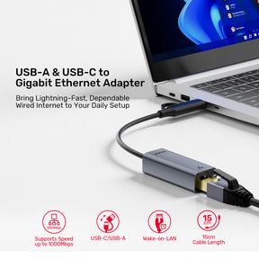 USB-C/A轉千兆位乙太網轉接器