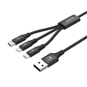 3 合 1 USB-A 轉 USB-C / Micro USB / Lightning 通用充電線 (最高支援 2.4A 快充)