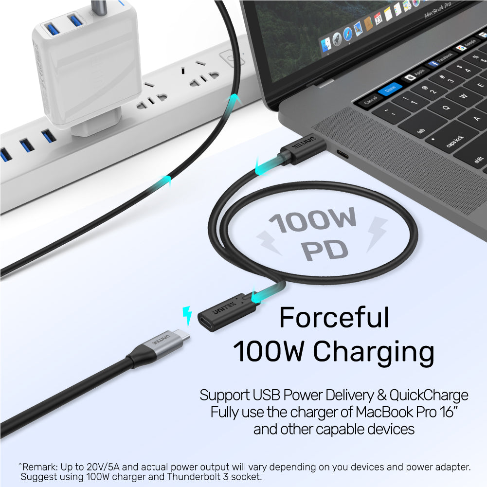 Full-Featured USB-C Extension Cable with 4K@60Hz, 100W Power Delivery and 10Gbps Data (USB 3.2 Gen2)