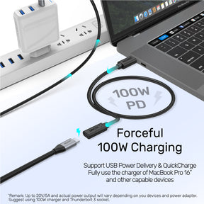 Full-Featured USB-C Extension Cable with 4K@60Hz, 100W Power Delivery and 10Gbps Data (USB 3.2 Gen2)