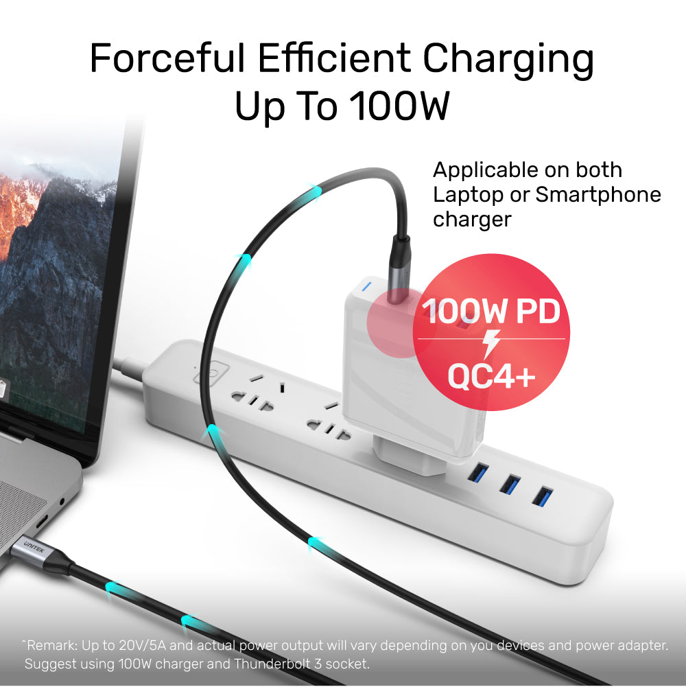 Full-Featured USB-C 100W PD Fast Charging Cable with 4K@60Hz and 10Gbps Data (USB 3.0) (2M)