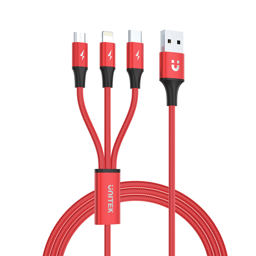 3 合 1 USB-A 轉 USB-C / Micro USB / Lightning 通用充電線 (最高支援 2.4A 快充)