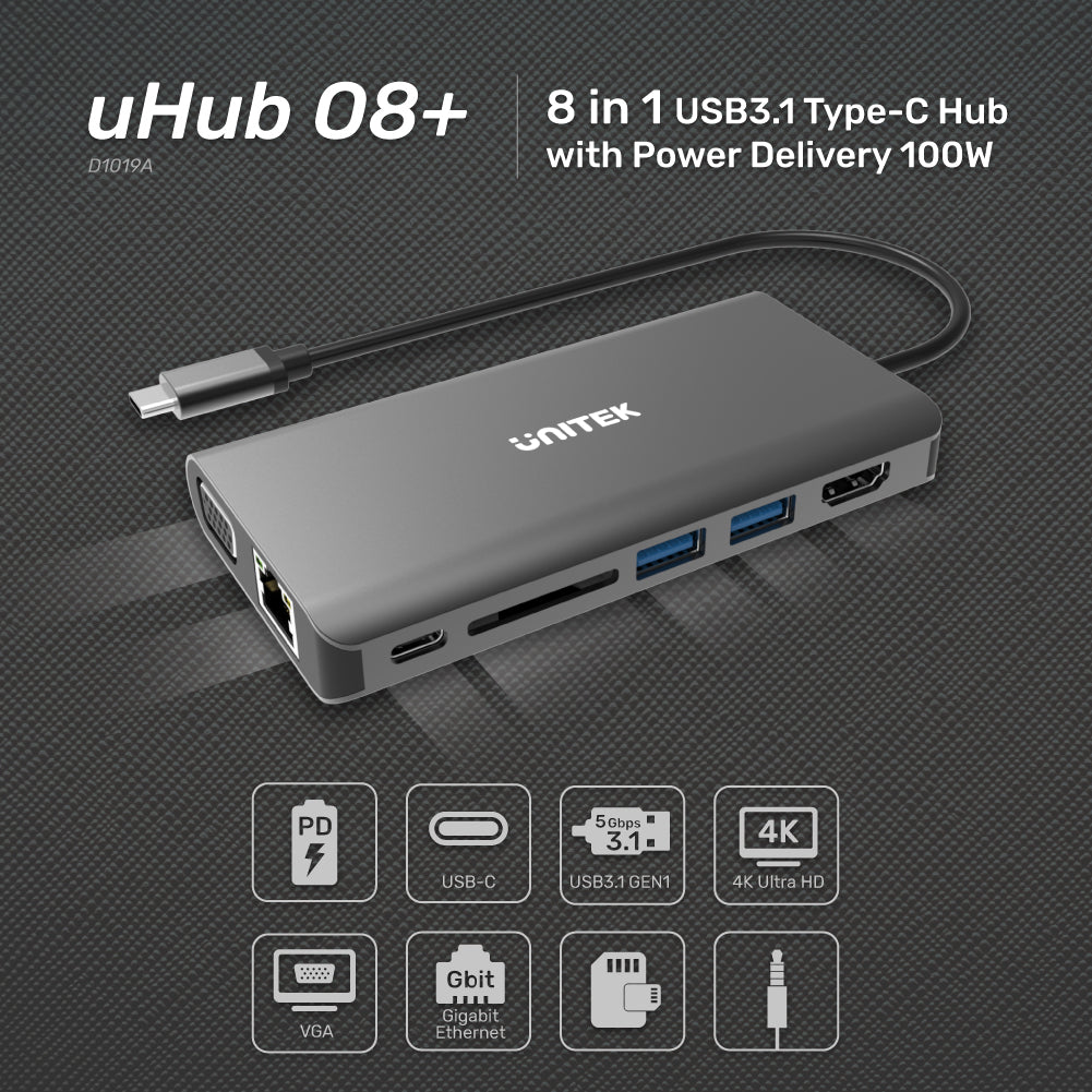 uHUB N9+ 9-in-1 USB-C Ethernet Hub with Dual Monitor, 100W Power Delivery  and Dual Card Reader