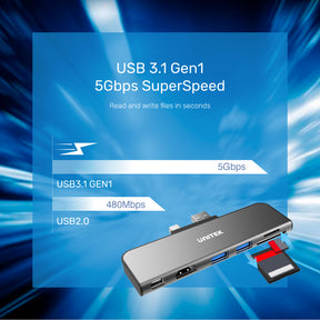 uHUB H6+ 6-in-2 USB 3.0 Hub for Surface Pro with Dual Monitor and Dual Card Reader