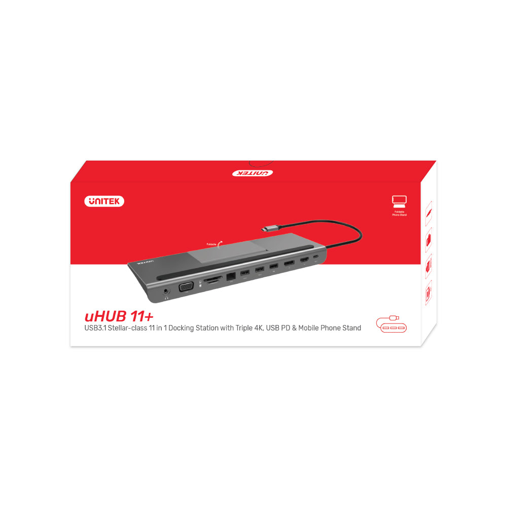 uHUB 11+ 11-in-1 USB-C Ethernet Hub with MST Triple Monitor, 100W Power Delivery and Dual Card Reader