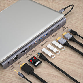 uHUB 11+ 11 合 1 多媒體 USB-C Hub  (雙HDMI、MST 多螢幕獨立擴展 和 USB-PD 100W)