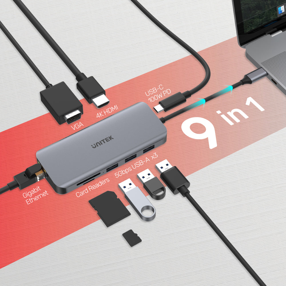 uHUB N9+ 9 合 1 多媒體 USB-C Hub (支援雙螢幕4K HDMI 和 USB-PD 100W)