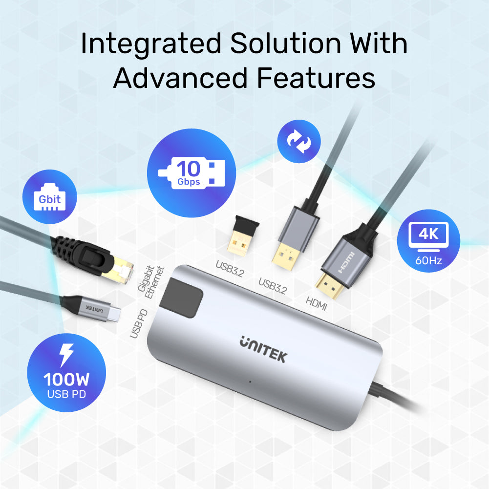 uHUB P5+ 5 合 1 多媒體 USB-C Hub (支援10Gbps、4K HDMI 和 USB-PD 100W)