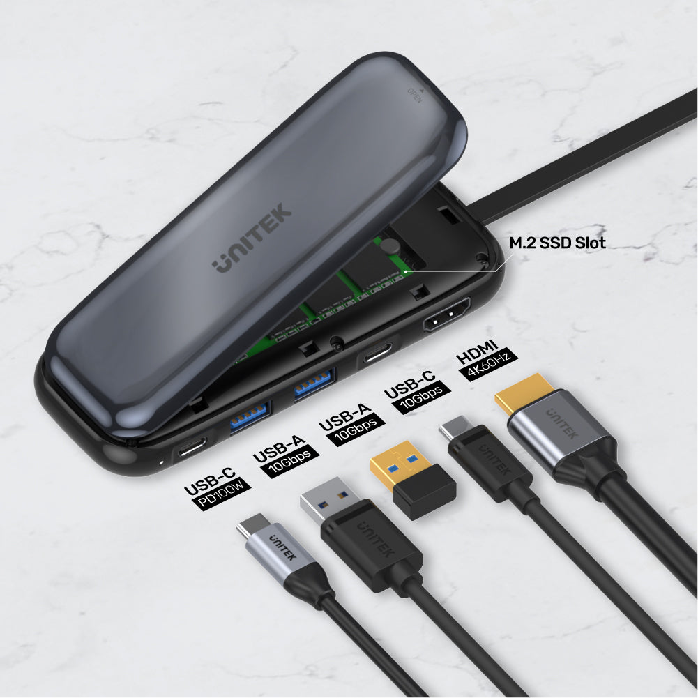 uHUB H6 Storage 6 合 1 M.2 USB-C Hub (支援10Gbps、4K HDMI 和 USB-PD 100W)