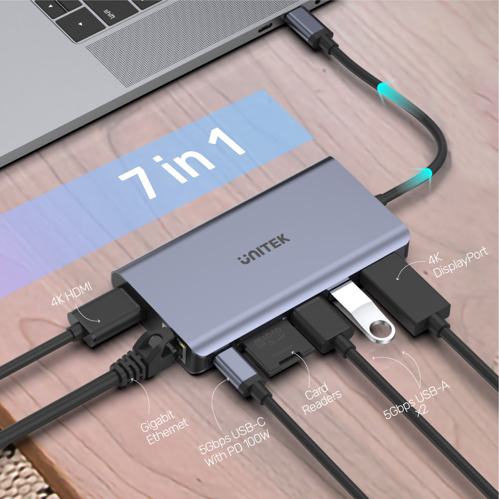 uHUB S7+ 7 合 1 多媒體 USB-C Hub (支援5Gbps、4K HDMI 和 USB-PD 100W)