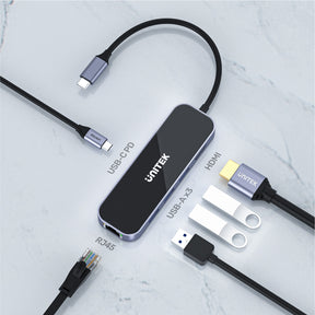 uHUB H6 Gloss 6-in-1 USB-C Ethernet Hub With HDMI and 100W Power Delivery