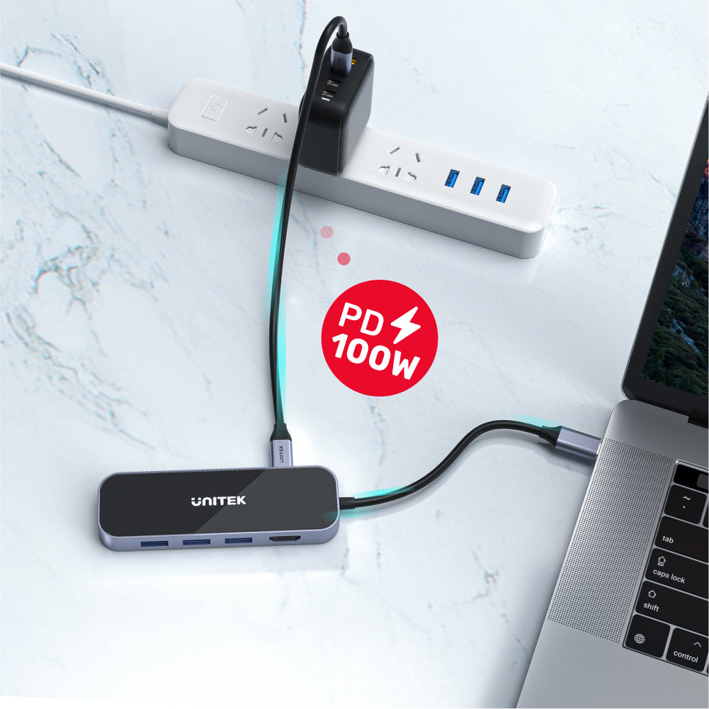 uHUB H6 Gloss 6-in-1 USB-C Ethernet Hub With HDMI and 100W Power Delivery