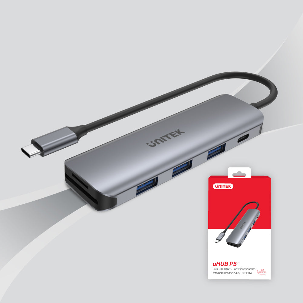 uHUB P5+ 6-in-1 USB-C Hub with 100W Power Delivery and Dual Card Reader