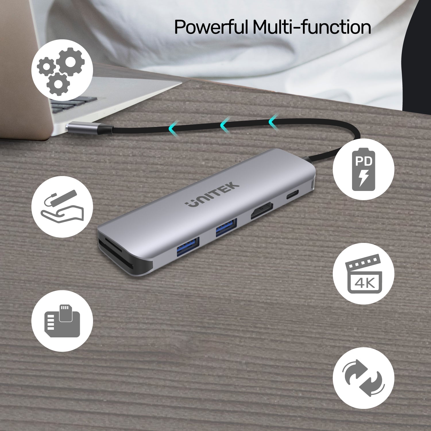 uHUB P5+ 6-in-1 USB-C Hub with HDMI, 100W Power Delivery and Dual Card Reader