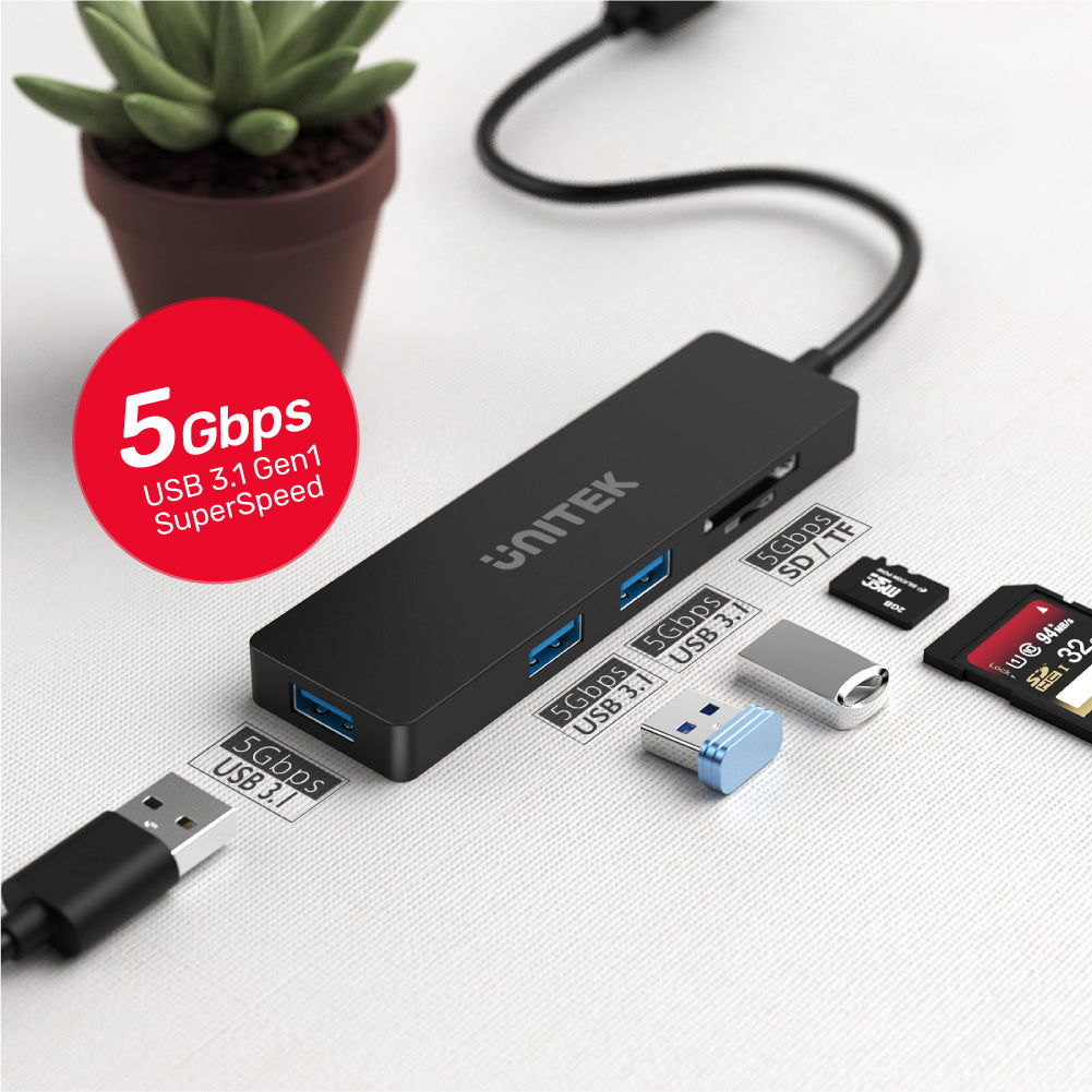 uHUB Q4+ 5-in-1 USB 3.0 Hub with Dual Card Reader