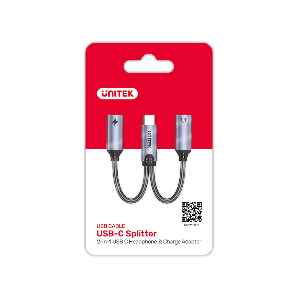 USB-C 2 合 1 立體聲音訊及USB-PD充電分配器