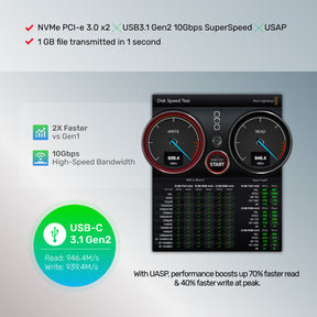 USB-C to PCIe/NVMe M.2 SSD 10Gbps Enclosure