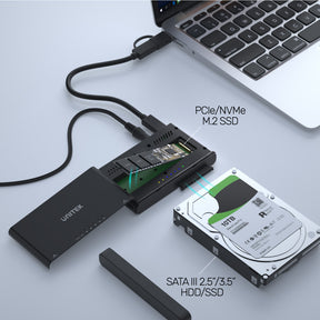 SolidForce+ USB-C to PCIe/NVMe SSD Enclosure plus SATA III Adapter