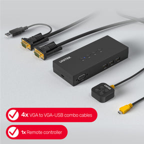 Full HD 1080P VGA KVM Switch 4 In 1 Out
