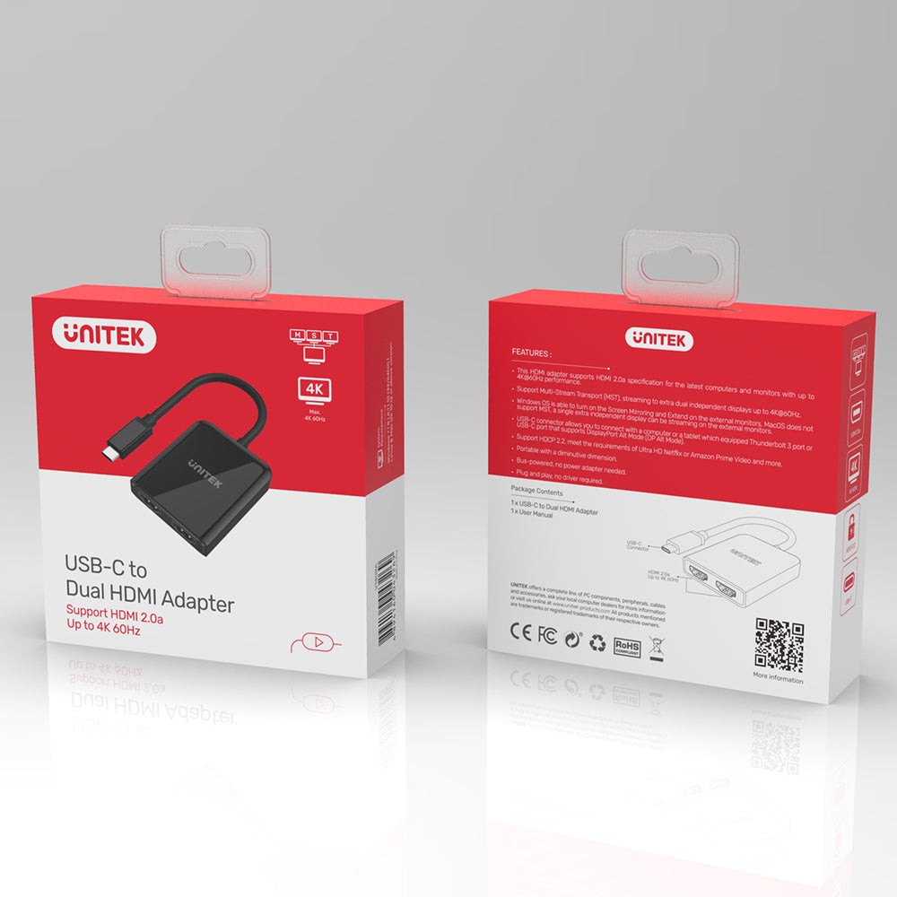 4K USB-C 轉雙 HDMI 轉接器 (MST 多螢幕獨立擴展)