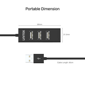 4接口 USB Hub (80cm長配線)