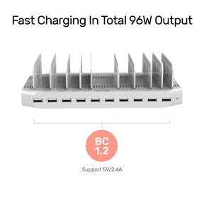 96W 10輸出 USB 快速充電座