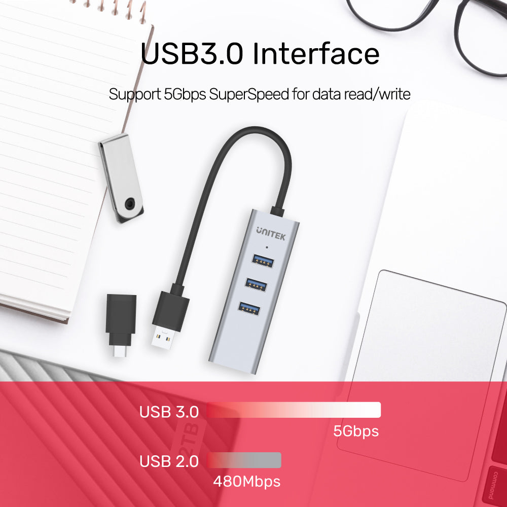 4-in-1 USB 3.0 Ethernet Hub with USB-C Adapter