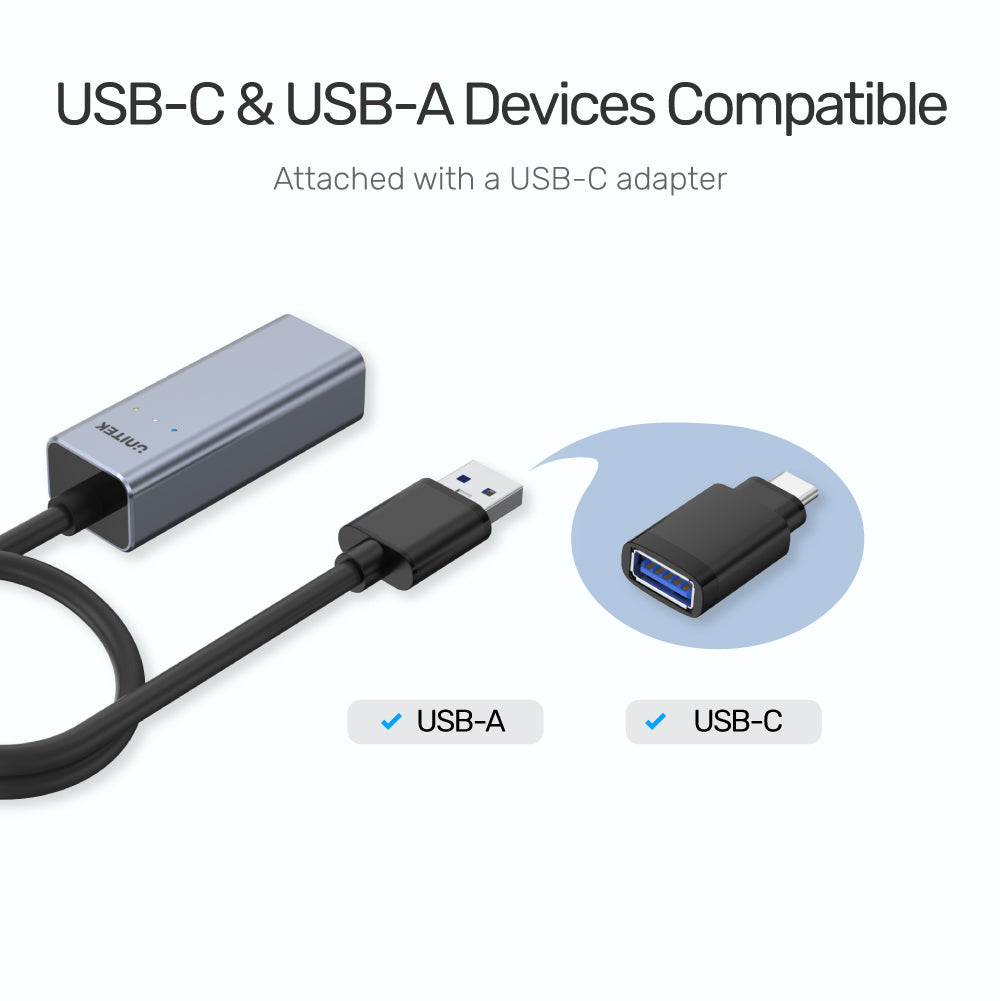 USB 3.0 轉千兆位乙太網轉接器 (附送 USB-C 轉接器)