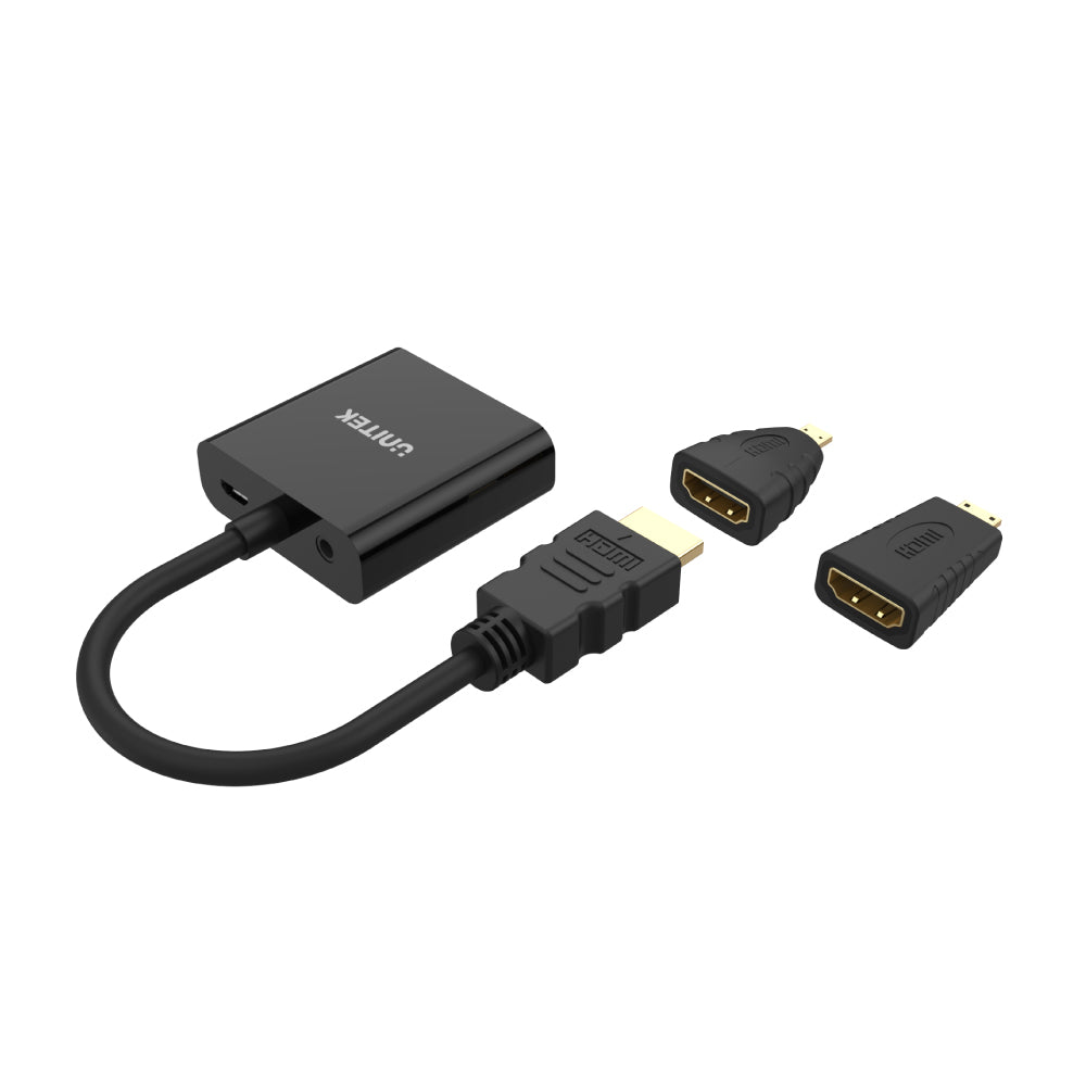 HDMI to VGA Adapter with 3.5mm for Stereo Audio plus Mini & Micro HDMI Adapter