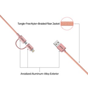 2-in-1 USB 2.0 to Micro USB Multi Charging Cable with Lightning Adapter